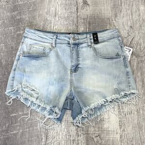 Akira Flex Fit Cutoff Light Denim Short Womens L (30X3.5) High Waist Stretch
